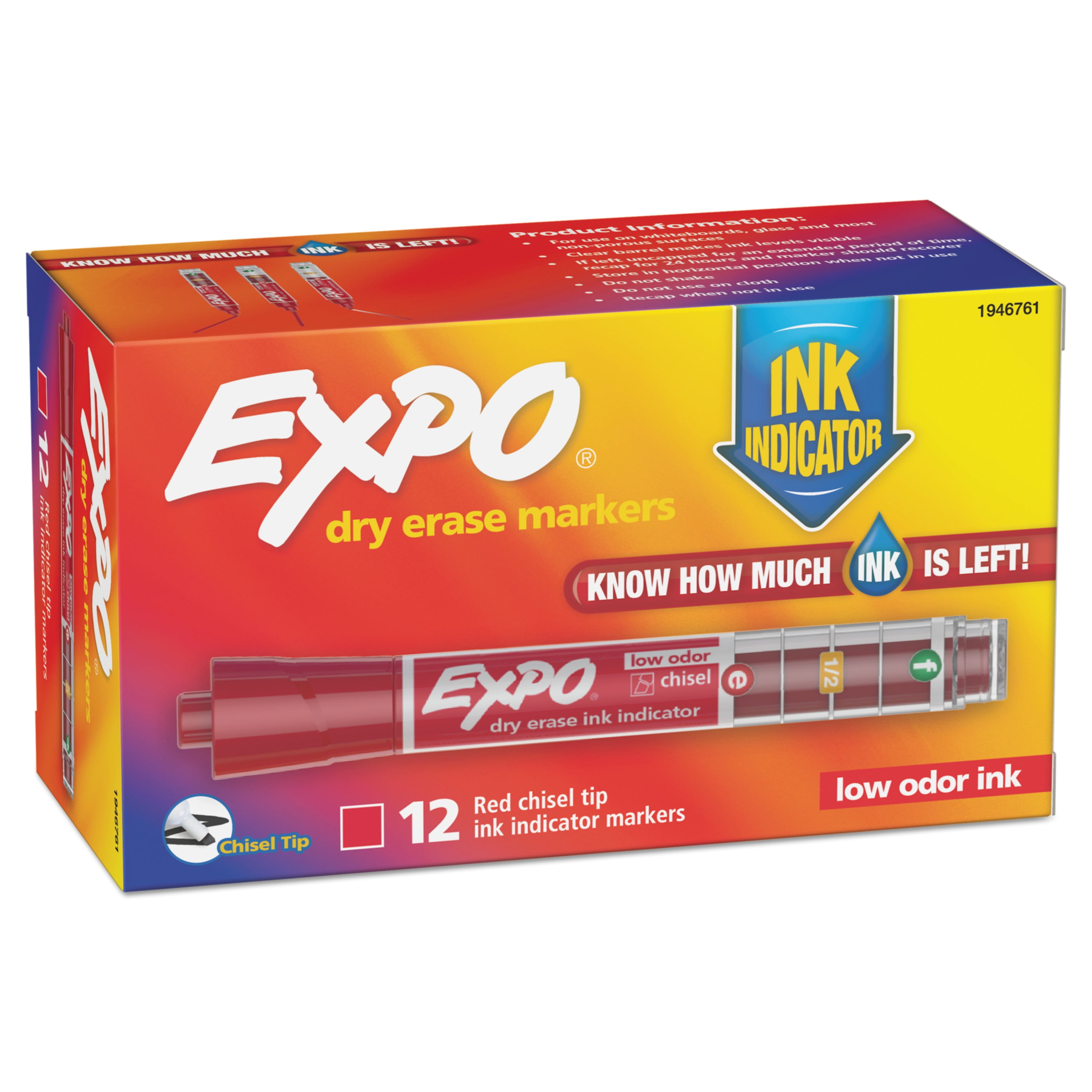 EXPO Ink Indicator Dry Erase Marker, Chisel Tip, Red, Dozen