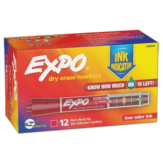 EXPO Ink Indicator Dry Erase Marker, Chisel Tip, Red, Dozen
