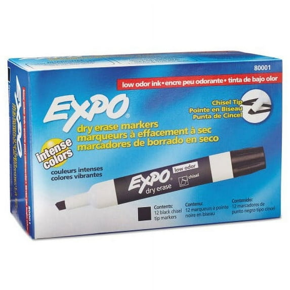 EXPO Low-Odor Dry-Erase Marker, Broad Chisel Tip, Black, Dozen, Each