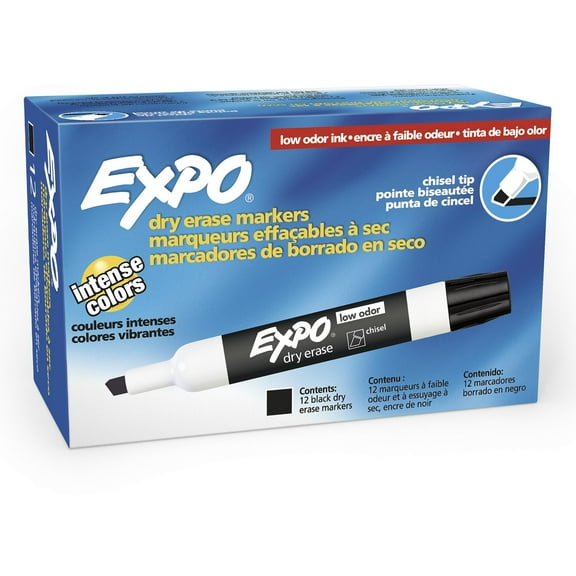 EXPO Low Odor Dry Erase Marker, Chisel Tip, Black, 12 Count