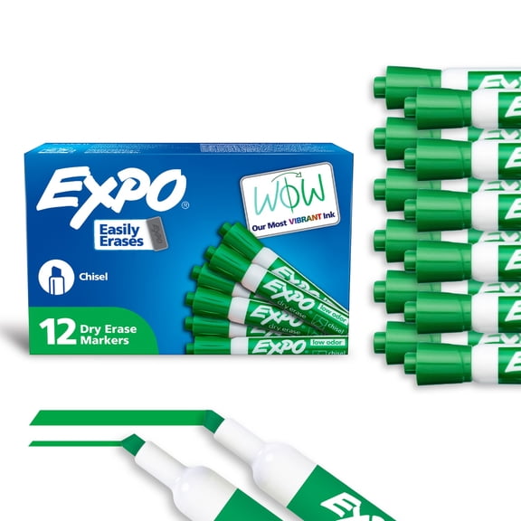EXPO Dry Erase Markers, Chisel Tip, Green, 12 Count