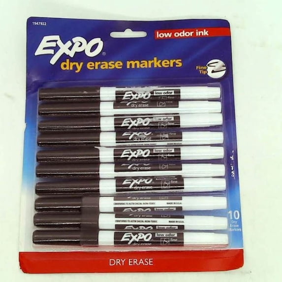 EXPO Low-Odor Dry-Erase Marker, Fine Point, Black, 10/Pack