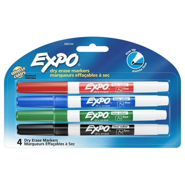 EXPO Low Odor Dry Erase Marker, Fine Tip, Assorted Colors