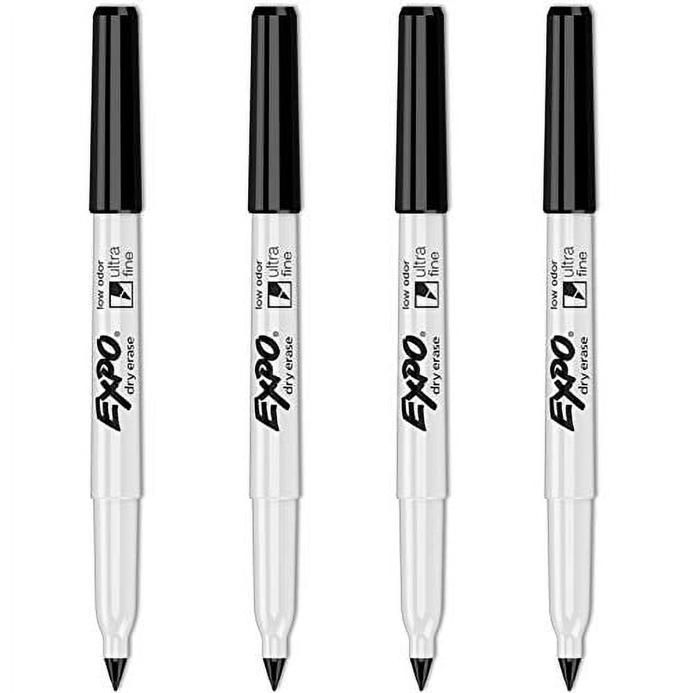EXPO LowOdor DryErase Marker Ultra Fine Point Black 4/Pack