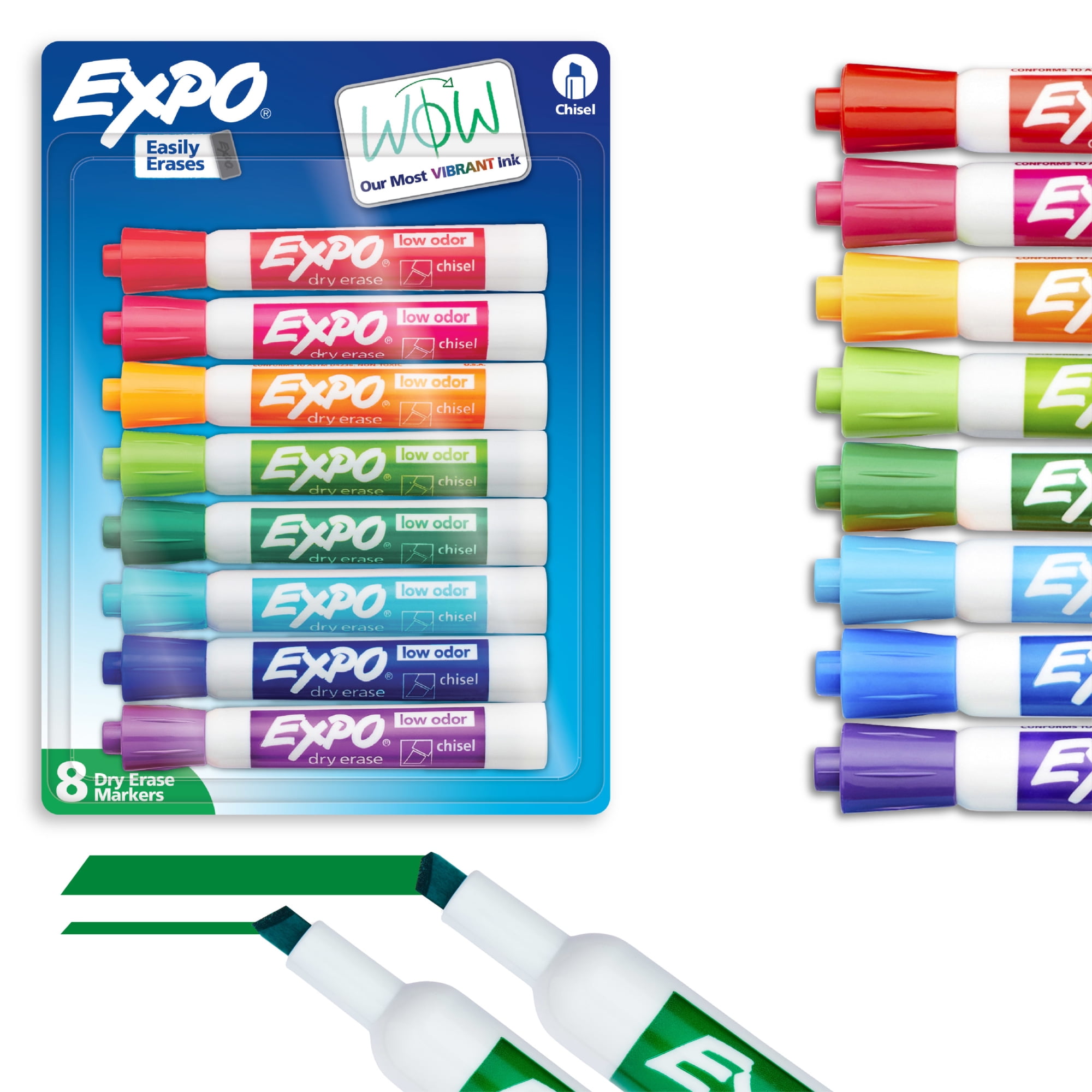 EXPO Low-Odor Dry-Erase Markers, Chisel Point, Assorted Colors, Pack Of 8
