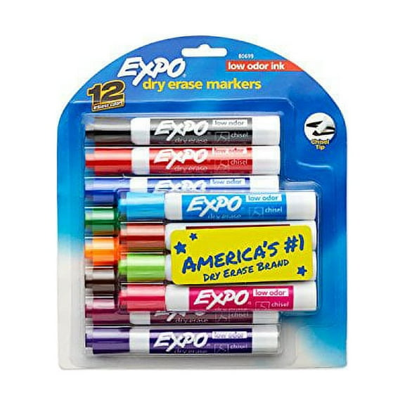 Expo Low Odor Dry Erase Markers, Chisel Tip, Assorted Colors, 12 Count