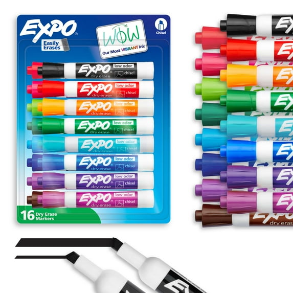 EXPO Dry Erase Markers, Chisel Tip, Assorted Colors, 12 Count