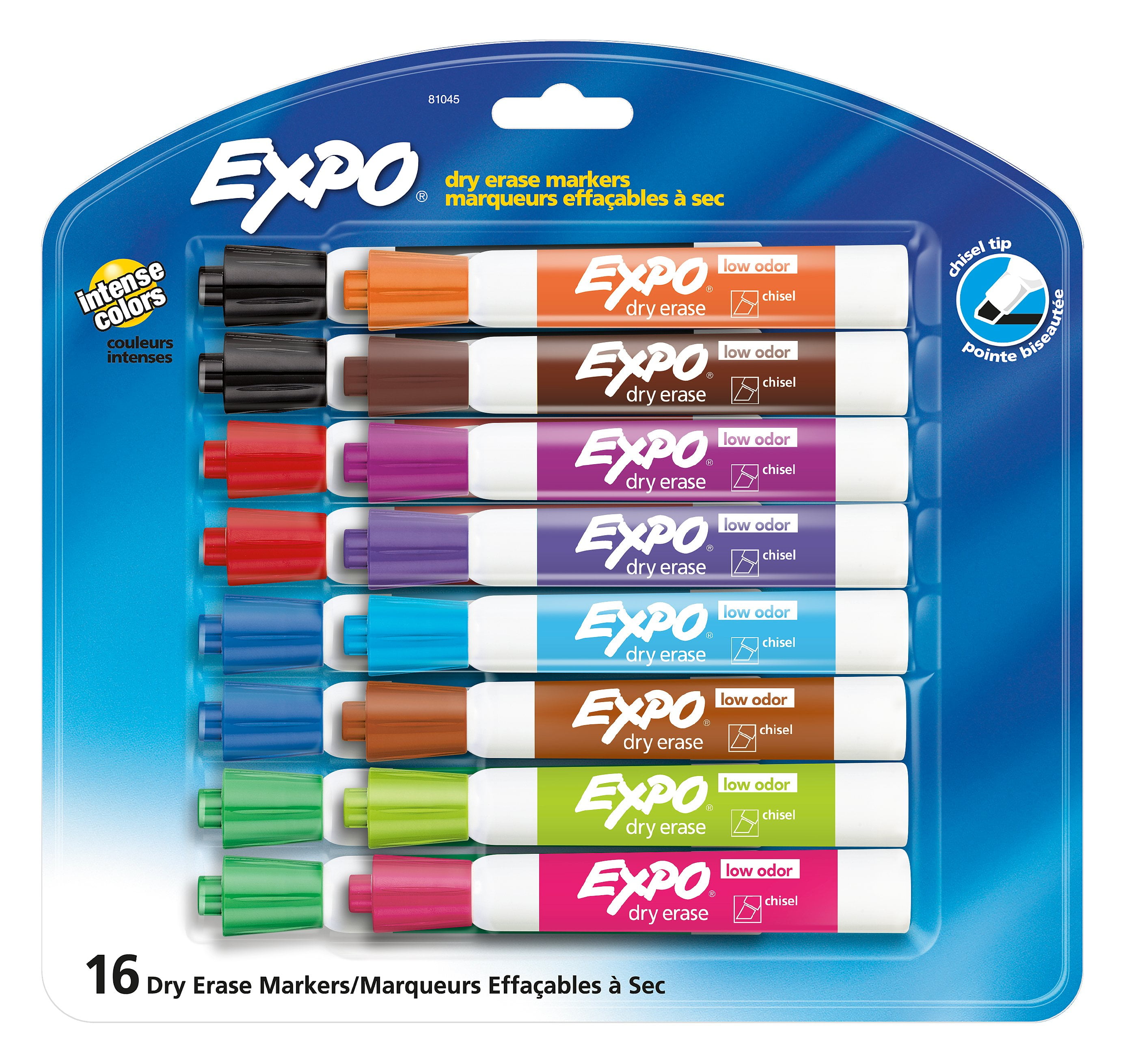EXPO Low Odor Dry Erase Markers, Chisel Tip, Assorted Colors, 16 Pack