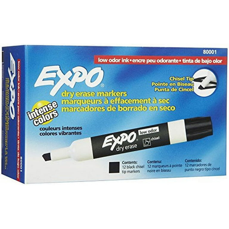 EXPO Low Odor Dry Erase Markers, Fine Tip, Black, 12 Count 