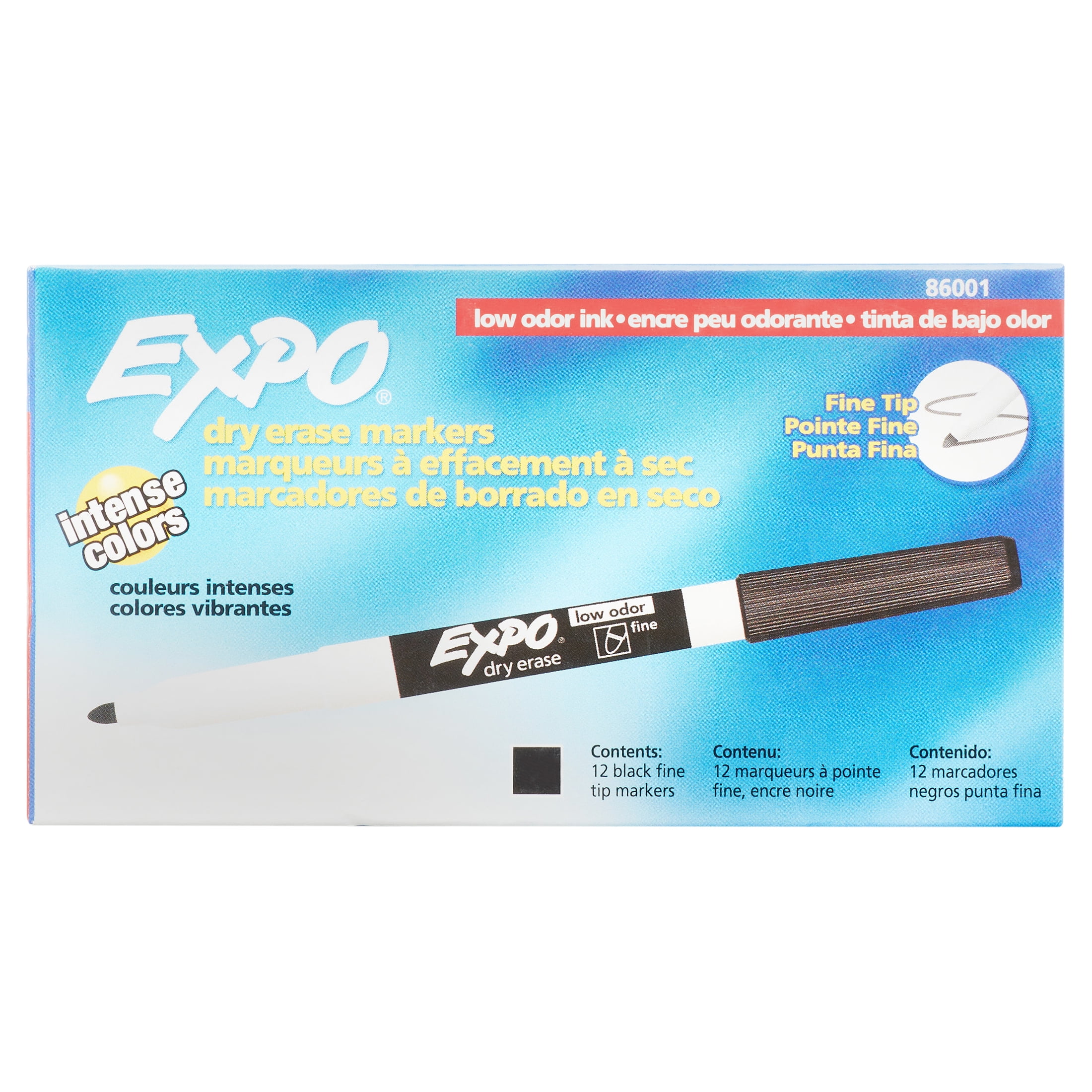 Expo Low Odor Dry Erase Markers, Fine Tip, Black, Includes 2 Bonus Markers,  6 Count