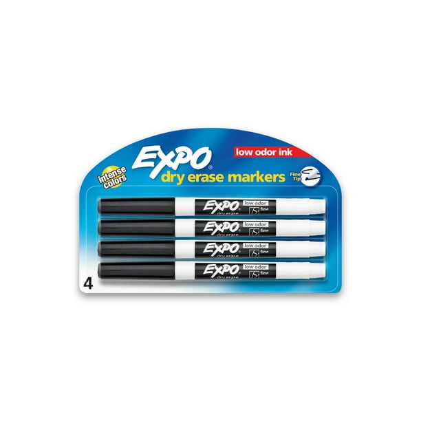 EXPO Low Odor Dry Erase Markers, Fine Tip, Black, 4 Count