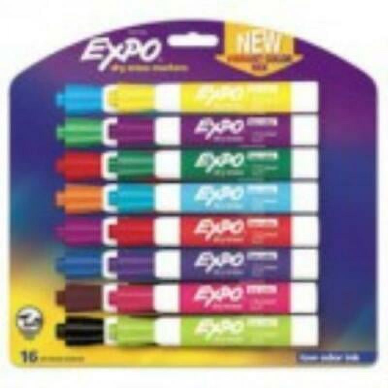 EXPO Low Odor Dry Erase Vibrant Color Markers, Assorted Colors, Medium,  16/Set