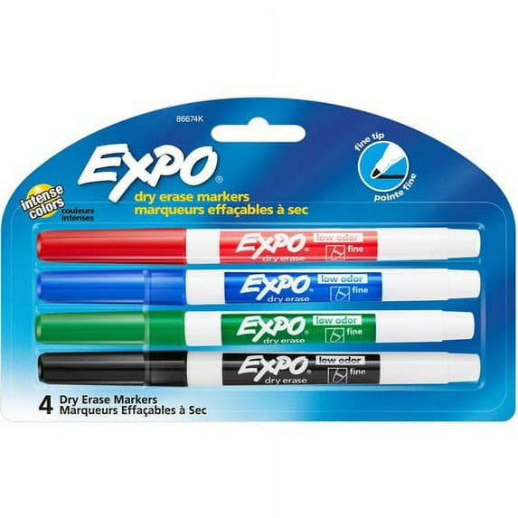 EXPO Low-Odor Dry-erase Markers - Fine Marker Point - Assorted - 4 / Set | Bundle of 10 Sets
