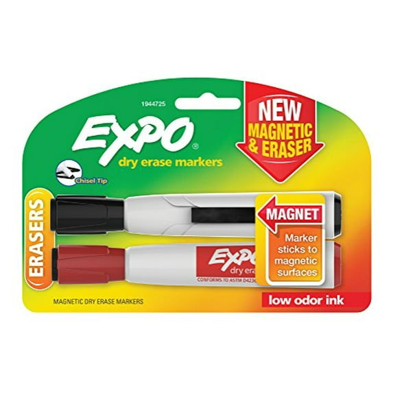 Magnetic Dry Erase Chisel Marker With Eraser 2/Pkg-Black & Red