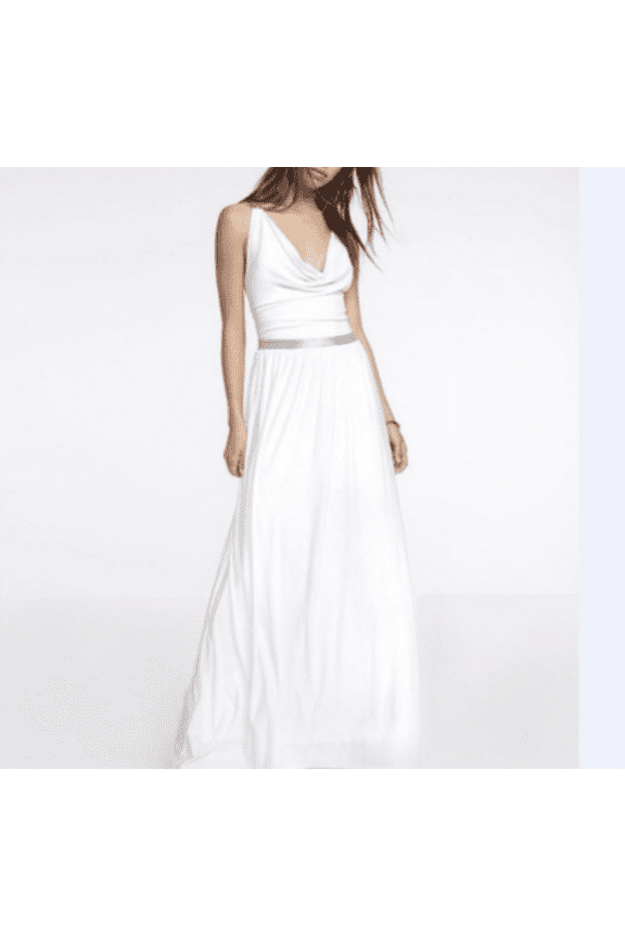 BACKLESS MAXI DRESS Long Silver Trim White Medium