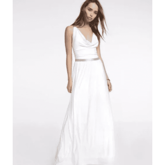 EXPRESS BACKLESS MAXI DRESS Long Silver Trim White