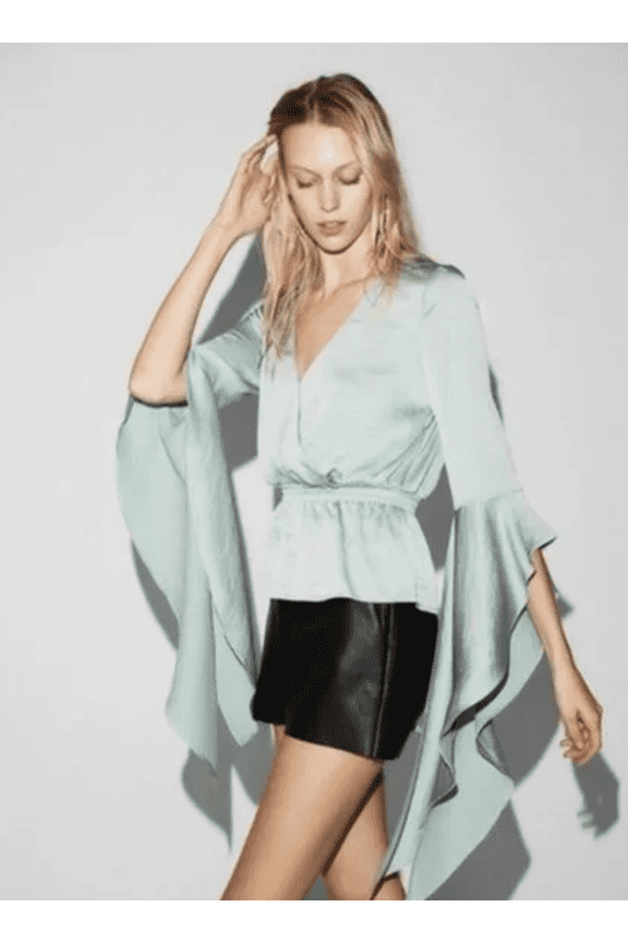 Cascading Ruffle Sleeve Curplice Blouse Shirt Top Medium