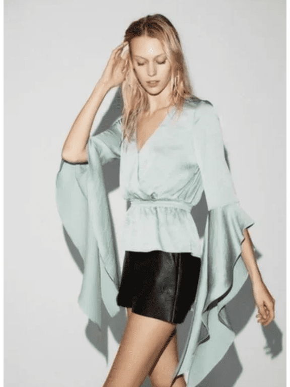 Cascading Ruffle Sleeve Curplice Blouse Shirt Top Medium