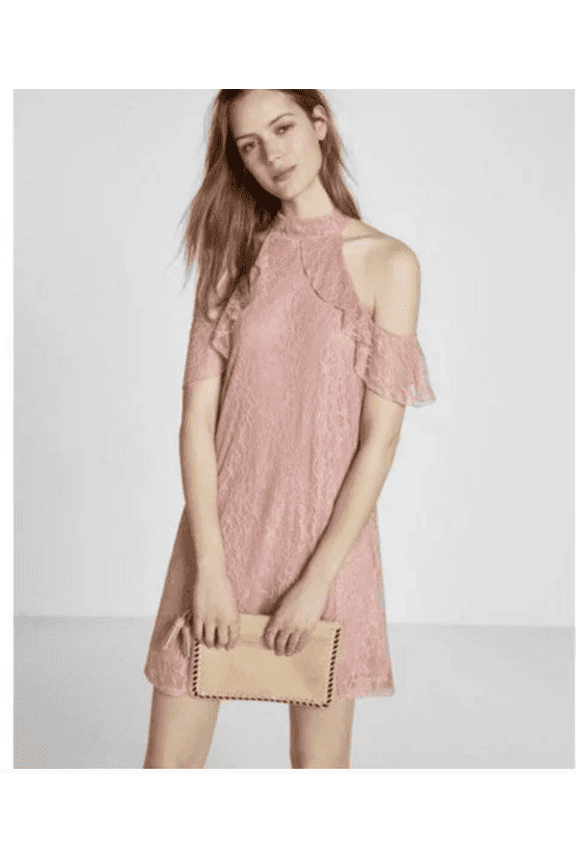 Cold Shoulder Lace Trapeze Dress Pink Cut Out Medium