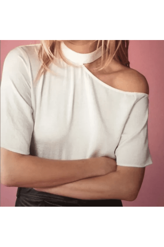 Deconstructed Mock Neck Tee Top Blouse White