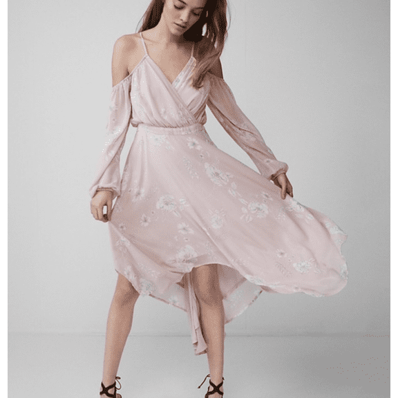 EXPRESS Floral Cold Shoulder Surplice Dress Pink Size 0 XS
