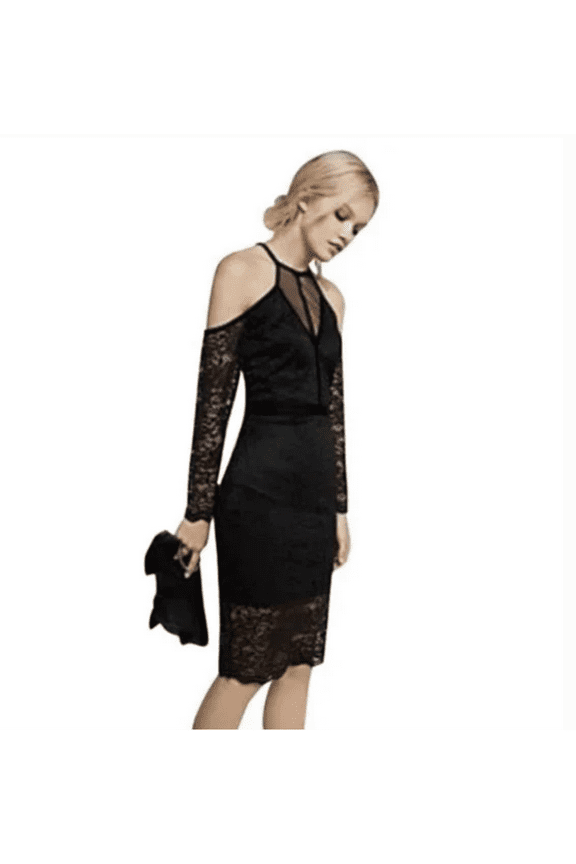 Lace Velvet Piped Cold Shoulder Sheath Dress Size 00 Petite