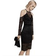 EXPRESS Lace Velvet Piped Cold Shoulder Sheath Dress Size 0