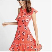 EXPRESS Neon Floral Print Asymmetrical Ruffle Dress Size 2