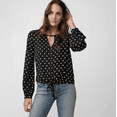 thumbnail image 1 of EXPRESS Polka Dot Tie Front Cut-Out Blouse Shirt Top XS, 1 of 3