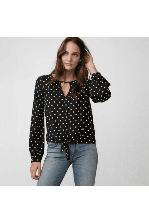 Polka Dot Tie Front Cut-Out Blouse Shirt Top XS