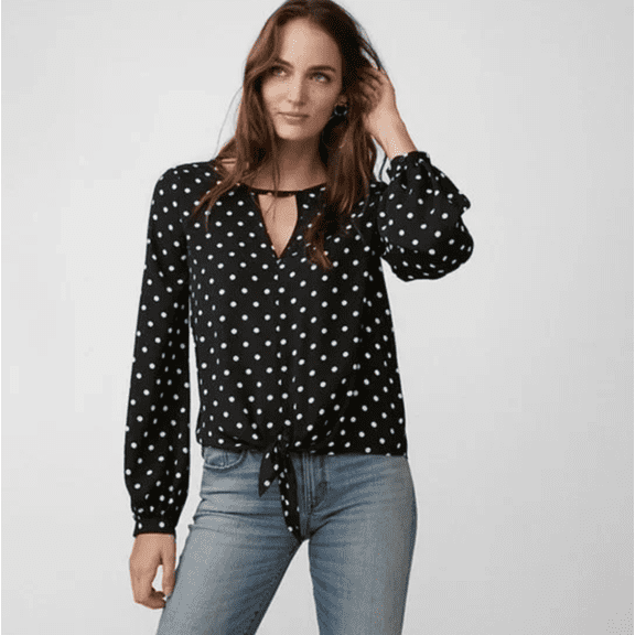 EXPRESS Polka Dot Tie Front Cut-Out Blouse Shirt Top XS