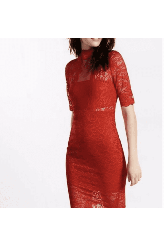 RED STUNNING lace mock neck sheath dress Size 2
