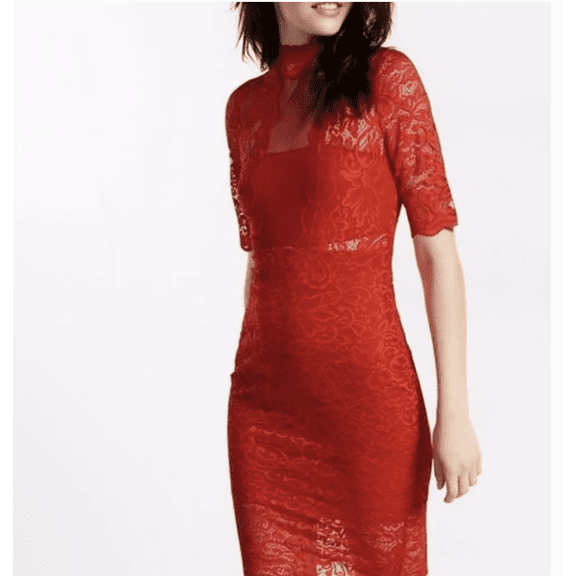 EXPRESS RED STUNNING lace mock neck sheath dress Size 4
