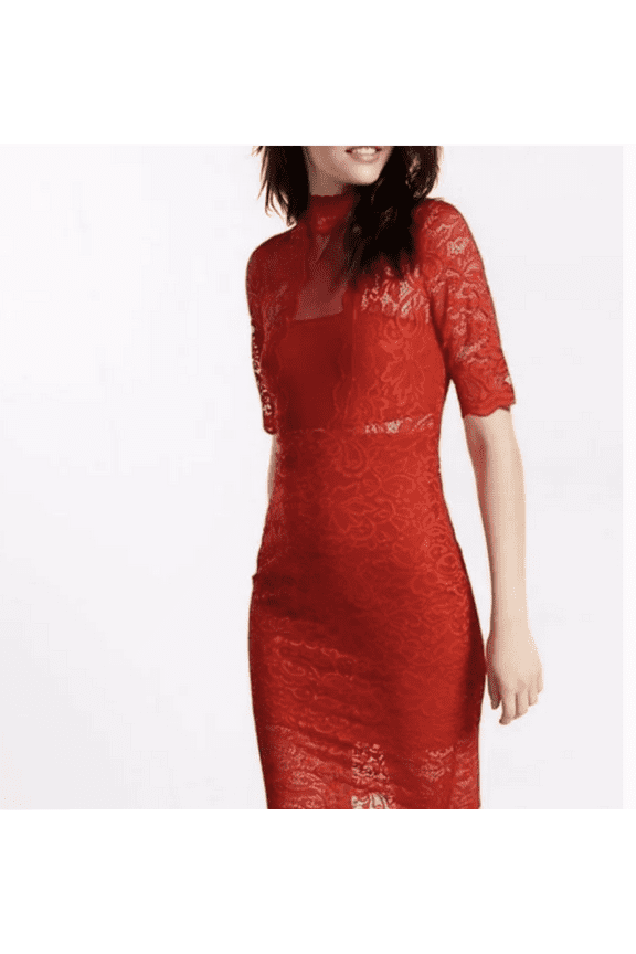 RED STUNNING lace mock neck sheath dress Size 4