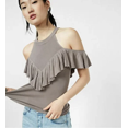 thumbnail image 1 of EXPRESS Ruffle Cold Shoulder Sweater XS, 1 of 2