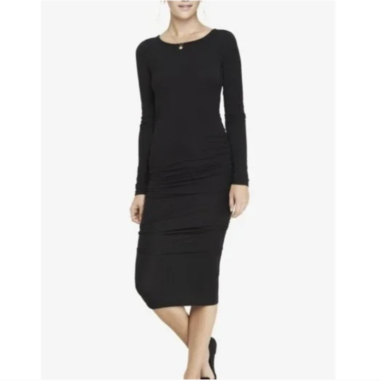 EXPRESS Scoop Neck Black Ruched Stretch Knit Midi Dress XS - Walmart.com