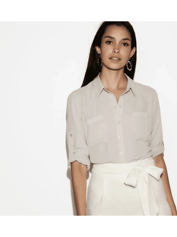 Slim Fit Button-Up Portofino Shirt Blouse Medium