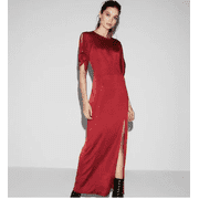 EXPRESS Tie Sleeve High Slit Maxi Dress Silky Satin Red