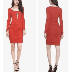 EXPRESS XS RED RUCHED LONG SLEEVE DRESS