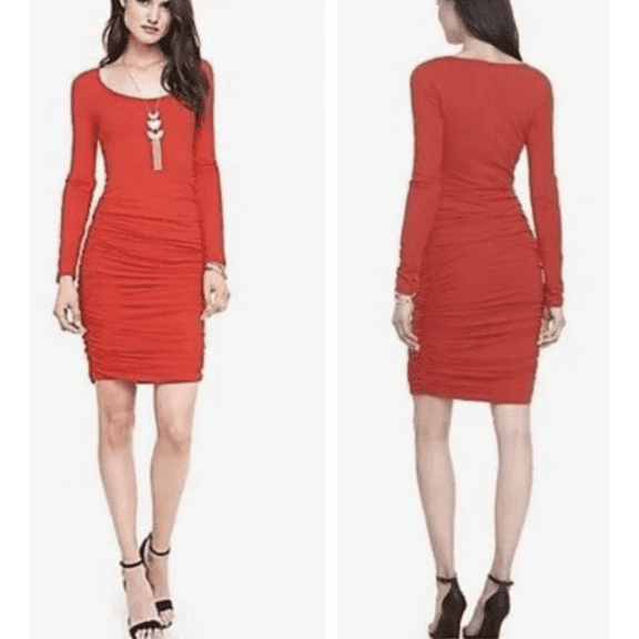 EXPRESS XS RED RUCHED LONG SLEEVE DRESS