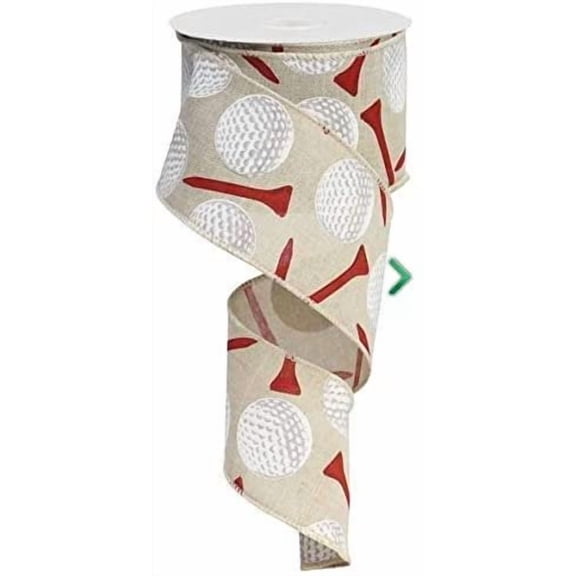 EXPRESSIONS Golf Tees Burlap Wired Edge Ribbon - 2.5" x 10 Yards Red White and Natural