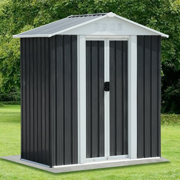 EXRACING Shed 5*3 ft Outdoor Metal Storage Shed with Double Door Steel Garden Shed Double Slope Roofs,Gray