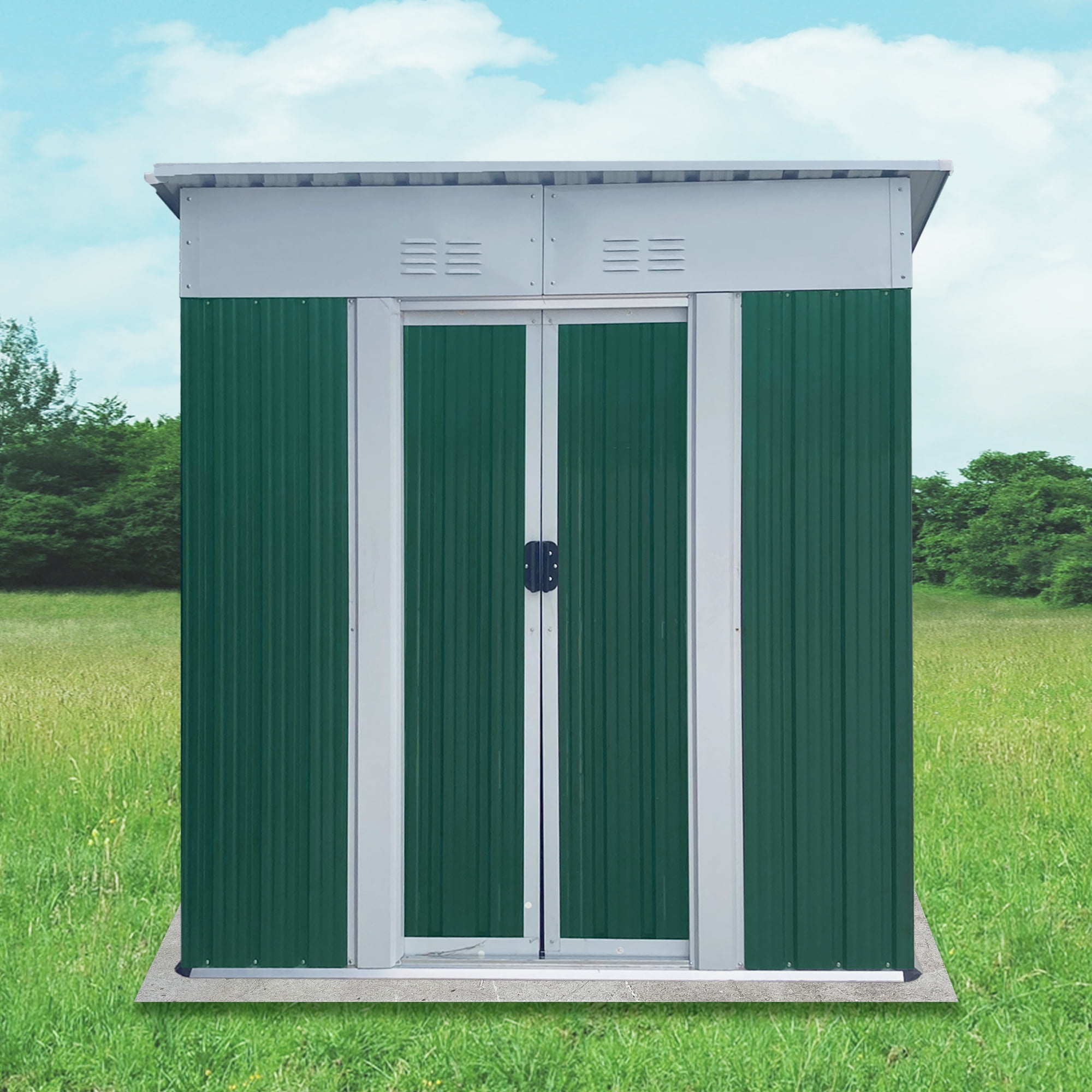 EXRACING Shed 5*3 ft Outdoor Metal Storage Shed with Double Door Steel Garden Shed Single Slope Roof,Green