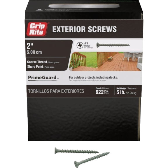 Grip-Rite Ext. Screws #7x2 Screw - General Use - 5 Lb, 2.5 In, Multicolor Construction & DIY Use, Standard Hardware Spec