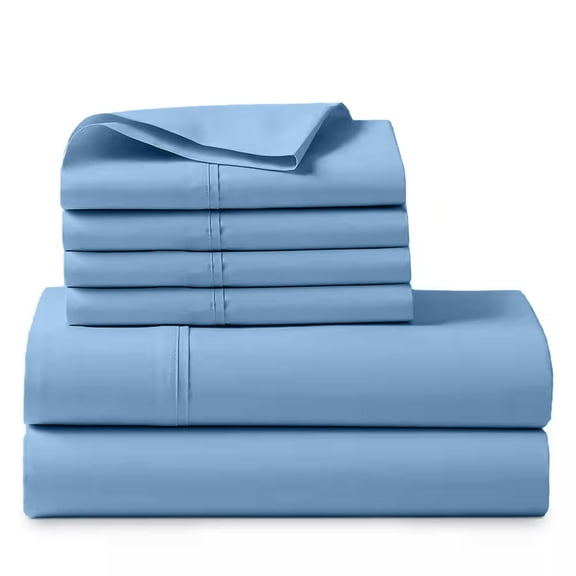 1000 Thread Count, 100% Giza Egyptian Cotton - 6 PC Sheet Set - Full, Light Blue, 20" Deep Pocket