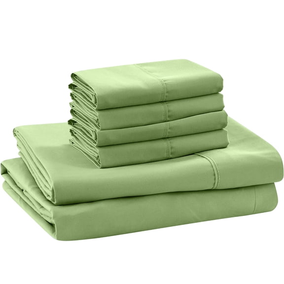 ABORN 600-TC 100% Egyptian Cotton Bedsheet |6-PC - Queen, Sage| 24" Deep Pocket