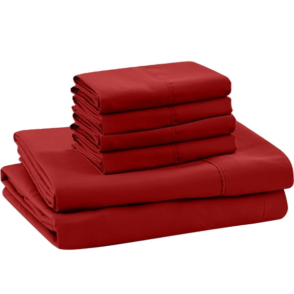 ABORN 600-TC 100% Egyptian Cotton Bedsheet |6-PC - Twin, Burgundy| 24" Deep Pocket