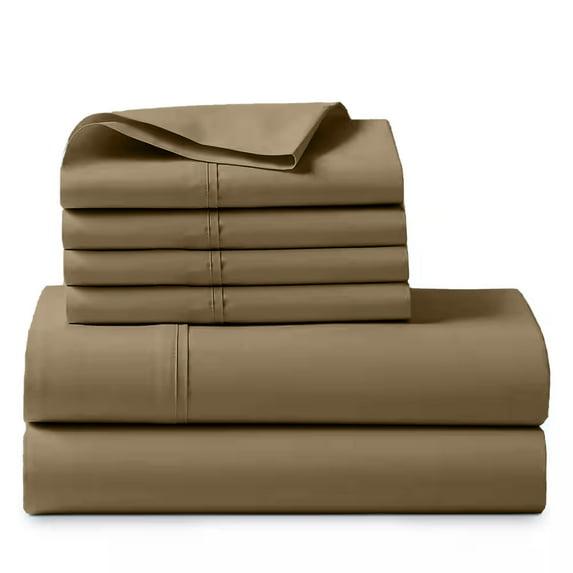 EXTRA 24" Deep Pocket, 700 Thread Count 100% Giza Egyptian Cotton Sheet, 6 PC Set [1 Flat+1 Fitted+4 Pillowcases- Twin Size, Taupe Color] My-Egyptian-Pillow-Set
