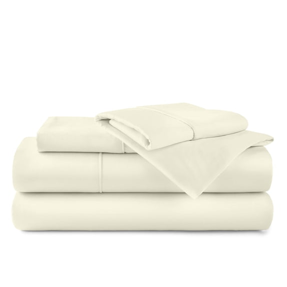 EXTRA 28" DEEP POCKET FITTED SHEET, Real 300 Thread Count 100% Egyptain Cotton Sheets Set, [4 PCs] Long-Staple Cotton [Short Queen Size, Ivory Color] Breathable, Soft & Silky Sateen Weave