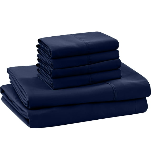 ABORN 600-TC 100% Egyptian Cotton Bedsheet |6-PC - Full-XL, Navy Blue| 24" Deep Pocket